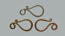 East Indian Ethnic Look Hook & Eye Clasp, medium, 32mm each hook, raw brass, (1  two-piece set)