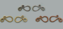 East Indian Ethnic Look Hook & Eye Clasp, small, 18mm each hook, copper plated (over brass), (1 two-piece set)