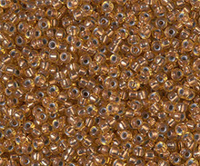 Japanese Miyuki Seed Beads, size 11/0, SKU 111030.MY11-0971, copper lined pale amber, (10 grams, 3" tube)