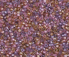 Delica Beads (Miyuki), size 11/0 (same as 12/0), SKU 195006.DB11-0982, lined purple / salmon mix, (10gram tube, apprx 1900 beads)