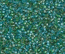 Delica Beads (Miyuki), size 11/0 (same as 12/0), SKU 195006.DB11-0984, lined aqua / teal mix, (10gram tube, apprx 1900 beads)