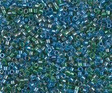 Delica Beads (Miyuki), size 11/0 (same as 12/0), SKU 195006.DB11-0985, lined green / blue mix, (10gram tube, apprx 1900 beads)