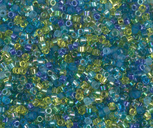 Delica Beads (Miyuki), size 11/0 (same as 12/0), SKU 195006.DB11-MIX21, electric blue lagoon mix, (10gram tube, apprx 1900 beads)