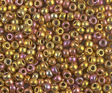 Japanese Miyuki Seed Beads, size 8/0, SKU 189008.MY8-0199, 24KT gold iris, (5 grams, 3” tube)