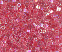 Japanese Miyuki Seed Beads, size 8/0, SKU 189008.MY8-0276cut, dark coral lined crystal AB cut, (1 26-28 gram tube, apprx 1120 beads)