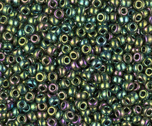 Japanese Miyuki Seed Beads, size 8/0, SKU 189008.MY8-0465, metallic dark green iris, (1 26-28 gram tube, apprx 1120 beads)