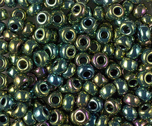 Japanese Miyuki Seed Beads, size 6/0, SKU 111031.MYK6-0465, metallic dark green iris, (1 tube, apprx 24-28 grams, apprx 315 beads per tube)