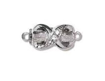 Bow Clasp, w/crystal, 1-strand, 17x8mm, silver plate (each)