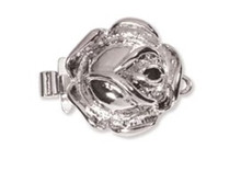 Rose Clasp, 1-strand, 22x14mm, silver plate (each)