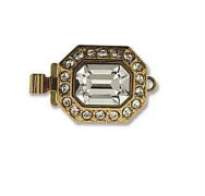 Hex Clasp, w/crystal, 1-strand, 22x12mm, gold plate (each)