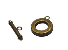 Toggle clasp, plain,antique copper, 15mm, (set)