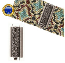 beadslide clasp, squiggle, 10x29mm, antq silver (ea)