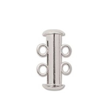 Slide Clasp, Silver-Plated, Plain, 2-strand, 16mm, (1 clasp)
