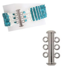 Slide Clasp, Silver-Plated, Plain, 3-strand, 21mm, ( 1 clasp)
