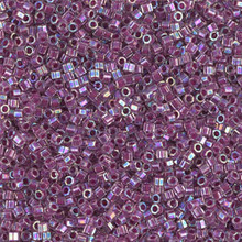 Delica Beads (Miyuki), size 11/0 (same as 12/0), SKU 195006.DB11-0056cut, lined magenta ab, (10gram tube, apprx 1900 beads)