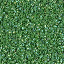 Delica Beads (Miyuki), size 11/0 (same as 12/0), SKU 195006.DB11-0163, opaque green ab, (10gram tube, apprx 1900 beads)