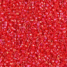 Delica Beads (Miyuki), size 11/0 (same as 12/0), SKU 195006.DB11-0159, opaque vermillion red ab, (10gram tube, apprx 1900 beads)