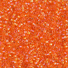 Delica Beads (Miyuki), size 11/0 (same as 12/0), SKU 195006.DB11-0151, transparent tangerine ab, (10gram tube, apprx 1900 beads)