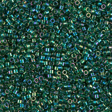 Delica Beads (Miyuki), size 11/0 (same as 12/0), SKU 195006.DB11-0175, transparent emerald ab, (10gram tube, apprx 1900 beads)