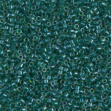Delica Beads (Miyuki), size 11/0 (same as 12/0), SKU 195006.DB11-0919, sparkling dark teal lined chartreuse, (10gram tube, apprx 1900 beads)