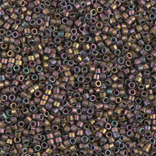 Delica Beads (Miyuki), size 11/0 (same as 12/0), SKU 195006.DB11-1055, matte metallic red-green/gold iris, (10gram tube, apprx 1900 beads)