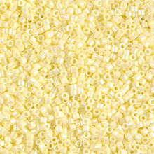 Delica Beads (Miyuki), size 11/0 (same as 12/0), SKU 195006.DB11-1501, opaque pale yellow AB, (10gram tube, apprx 1900 beads)