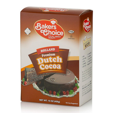 Baker's Choice Dutch Processed Cocoa Powder, Unsweetened, 100% Pure, Dark, Holland Imported, Dairy Free, Kosher Pareve, 15 oz