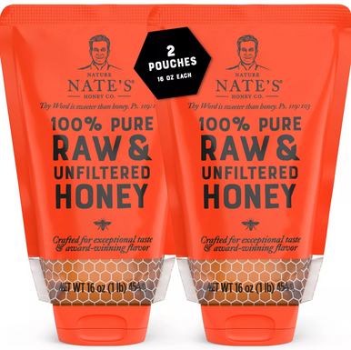Nature Nate's Raw & Unfiltered Honey Squeeze Pouches, 16 oz (2 Pack)