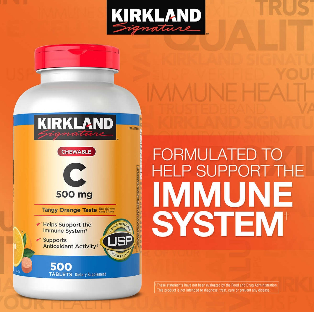Kirkland Chewable Vitamin C 500mg 500 Tablets Whole And Natural