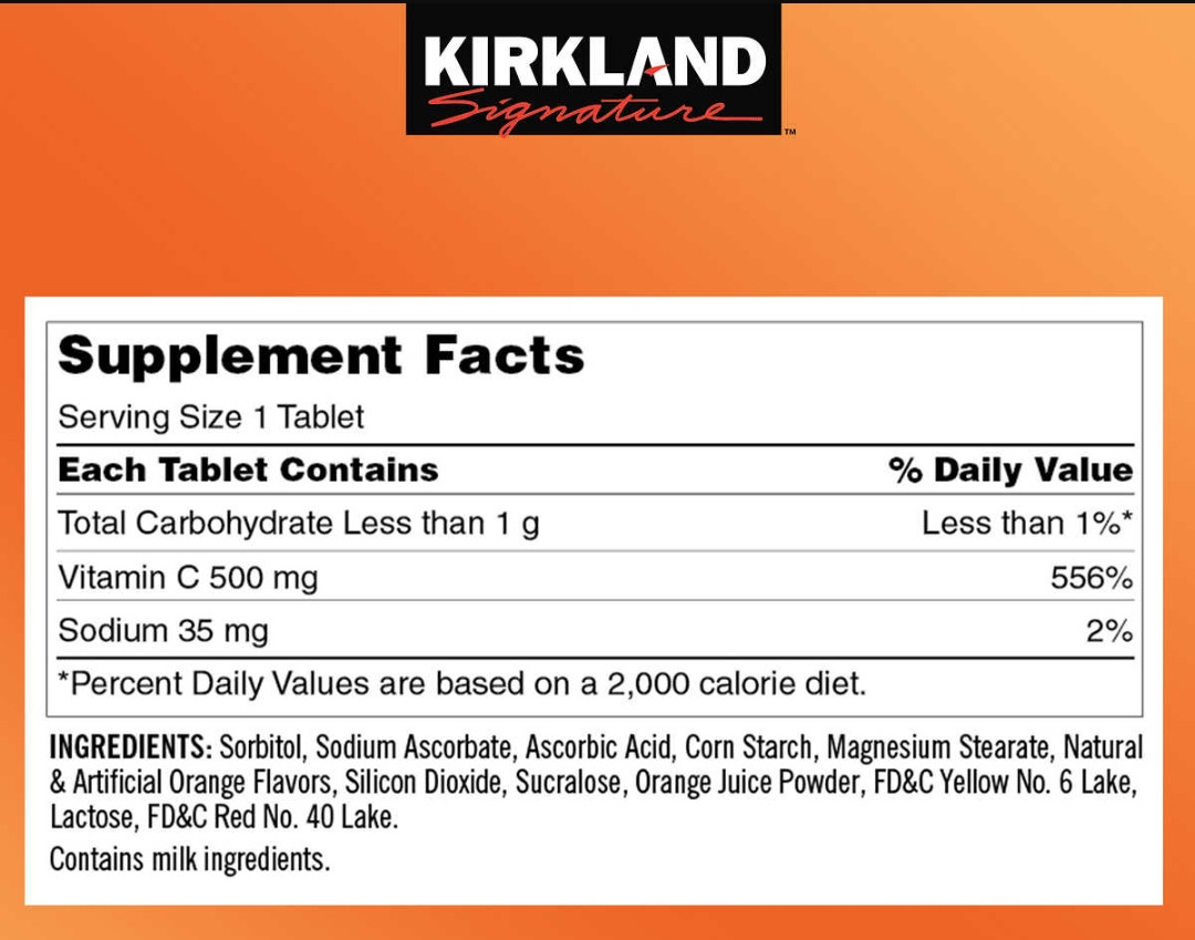 Kirkland Chewable Vitamin C 500mg 500 Tablets Whole And Natural
