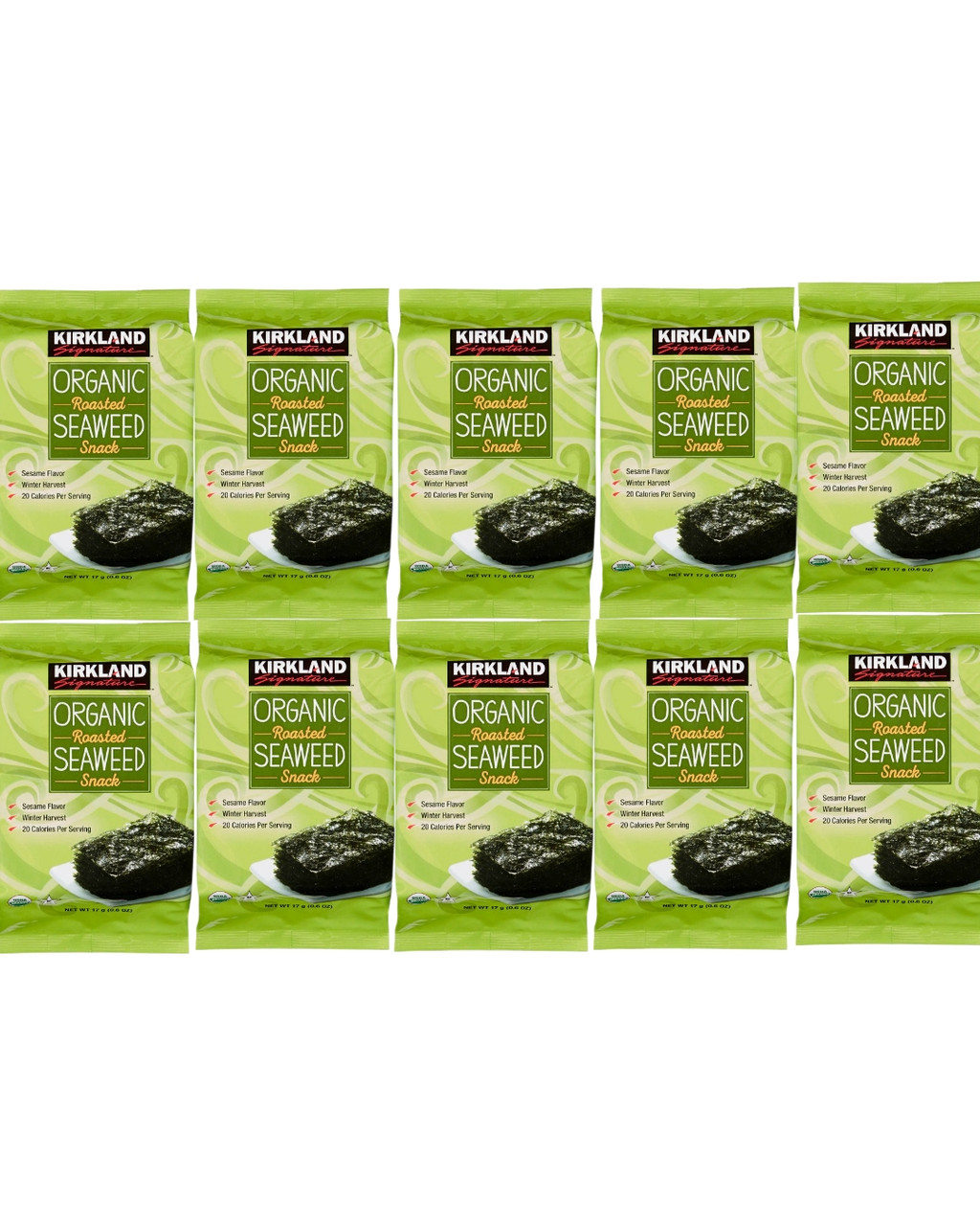Kirkland Organic Roasted Seaweed Snack, .6 oz. (10 Pack) Whole And