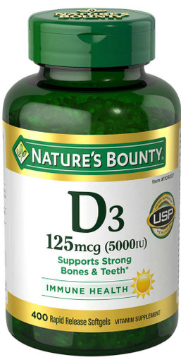 Nature's Bounty D3 125 mcg 5000IU, 400 Softgels