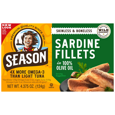 Season Skinless Boneless Sardines in Olive Oil, 4.375 oz. (6 Pack)