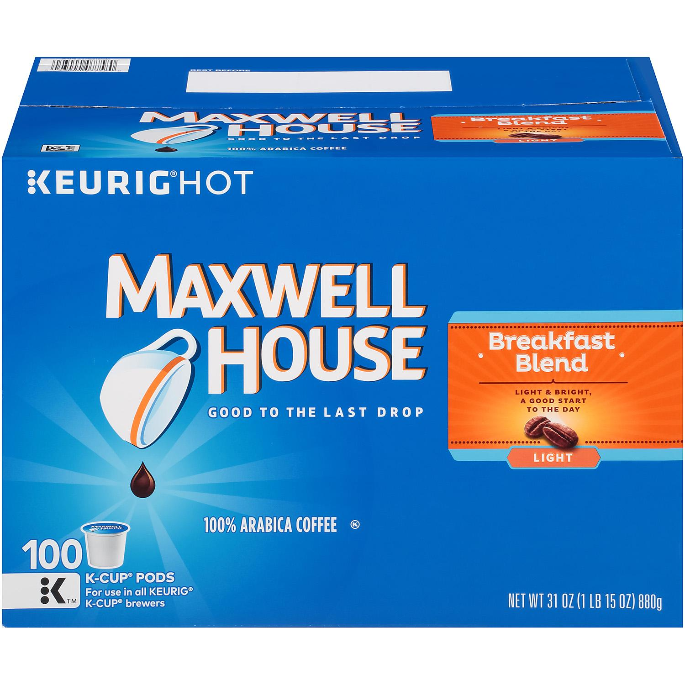 Maxwell House Breakfast Blend K Cup Coffee Pods 100 Ct Whole And Natural