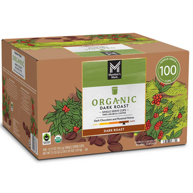 Member's Mark Organic Dark Roast Coffee Single Serve K-Cup Coffee Pods, 100 ct