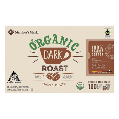 Member's Mark Organic Dark Roast Coffee Single Serve K-Cup Coffee Pods, 100 ct. 