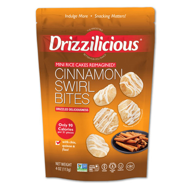 Drizzilicious Cinnamon Swirl Bites, Plant-Based Rice Crisps with Quinoa, Chia and Flax, Gluten-Free, Vegan, Non-GMO, 4 oz