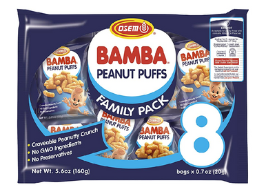 Osem Bamba Peanut Snacks for Babies - All Natural Baby Peanut Puffs Family Pack (Pack of 8 x 0.7oz Bags) - Peanut Butter Puffs made with 50% peanuts