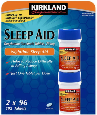 Kirkland Signature Sleep Aid Doxylamine Succinate 25 Mg 2 Bottles X 96 Tabs