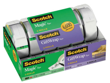 3M Scotch Magic Tape, Gift Wrap Tape, 6600" Total, 6-pack