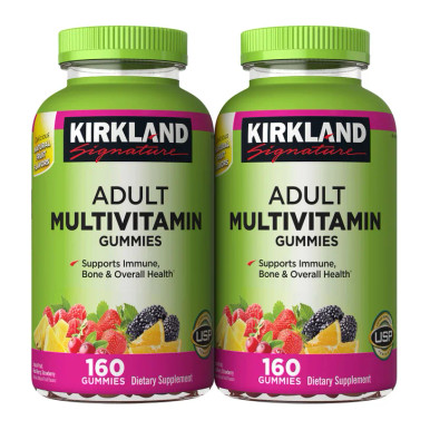 Kirkland Signature Adult Multivitamin Gummies, 320 Count, 10 Essential Vitamins, Immune Support, Mixed Berry Tropical Strawberry Flavors