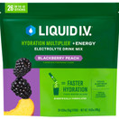 Liquid IV Blackberry Peach Hydration Multiplier + Energy Electrolyte Drink, 26 ct