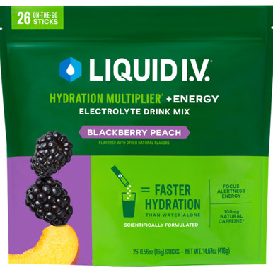 Liquid IV Blackberry Peach Hydration Multiplier + Energy Electrolyte Drink, 26 ct