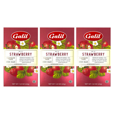 Galil Strawberry Premium Herbal Tea, Caffeine Free, Non-GMO, Kosher Certified, 20 Count Tea Bags, (Pack of 3)