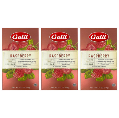 Galil Premium Raspberry Herbal Tea, Caffeine Free, 20 Count Tea Bags
