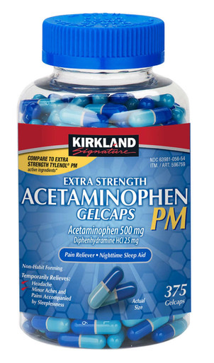 Kirkland Signature Acetaminophen PM 500 mg., 375 Capsules