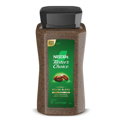 Nescafe Taster's Choice Decaf House Blend Instant Coffee, Medium-Light Roast, 14 oz Jar, 210 Cups