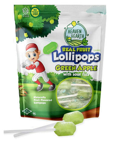 Heaven & Earth Green Apple Fruit Flavored Lollipops 8.8oz