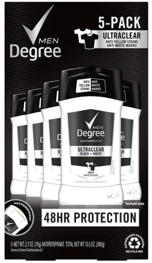 Degree Men UltraClear Antiperspirant Deodorant Stick Black & White 2.7 oz, 5 Pack