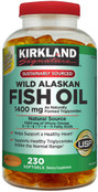 Kirkland Signature Wild Alaskan Fish Oil, 1400mg, Omega-3 EPA DHA, Cold Pressed Extra Virgin, Vitamins A & D3, 230 Softgels